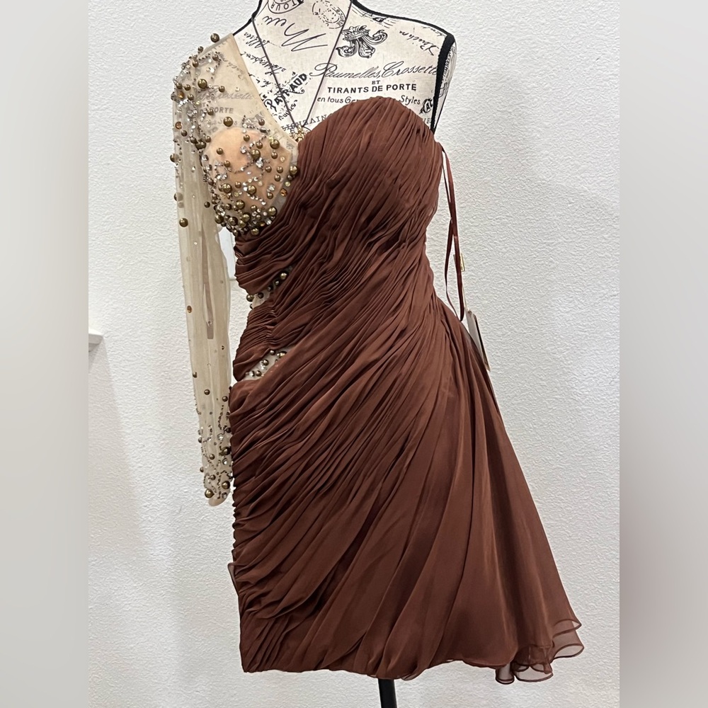 NWT - Vintage MNM Brown One-Shoulder Dress - Picture 3 of 8